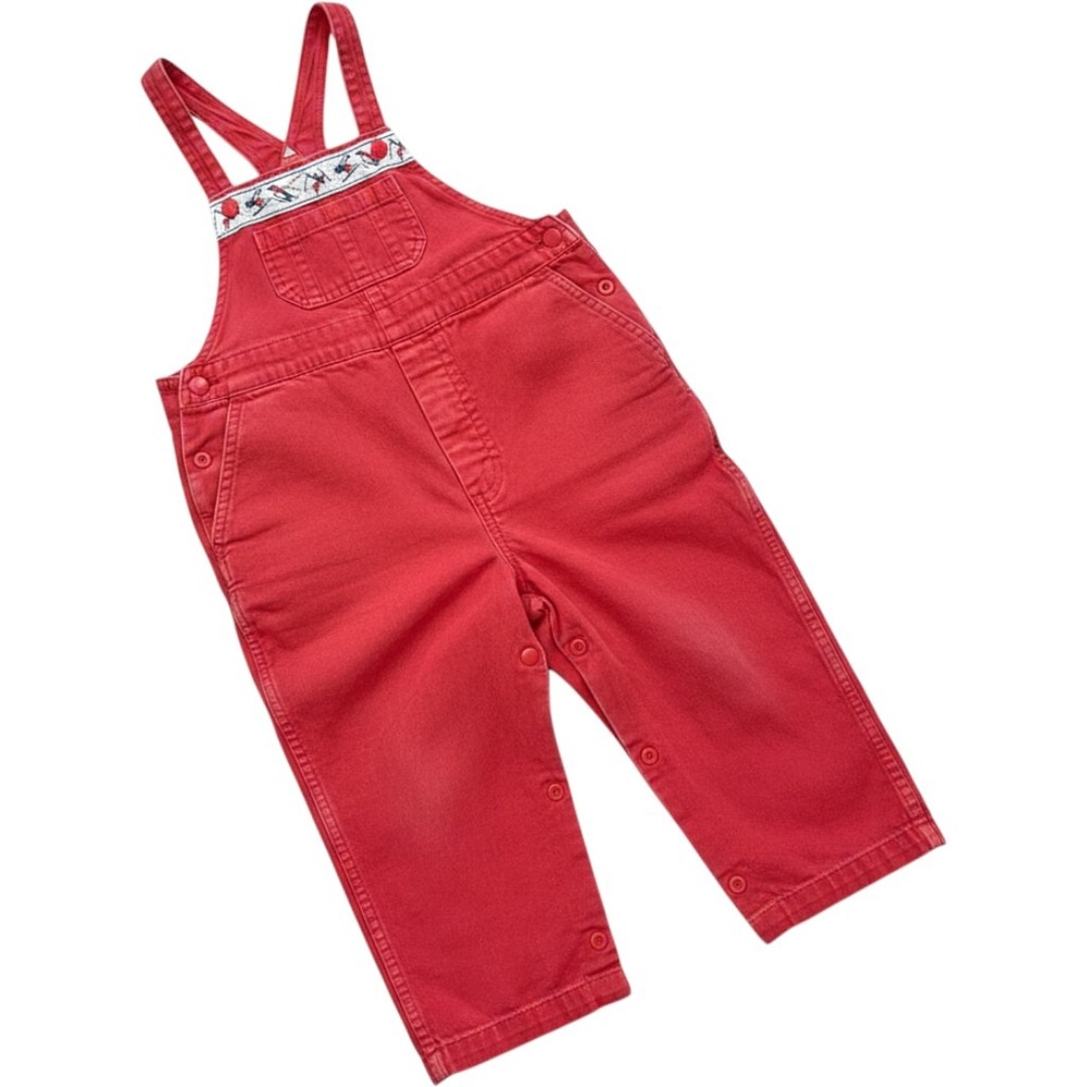 Health-tex Overalls Red Corduroy Ski  Theme Vintage 24 Months Snap Close Bottom